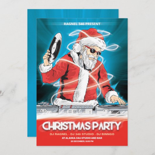 クリスマスDJミュージックパーティの招待状 招待状 (正面/裏面)