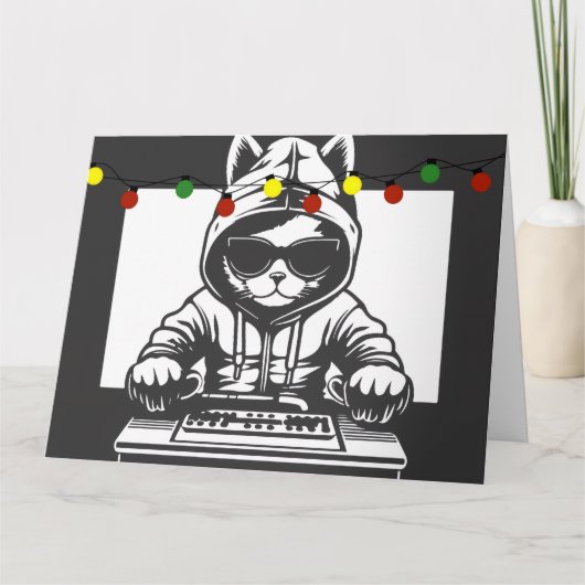 クリスマスDJ猫グリーティングカード サンキューカード (正面)