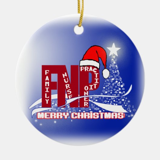 クリスマスFNPのオーナメント家族のナースの従業者 セラミックオーナメント (正面)