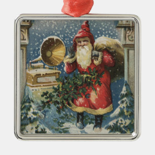 クリスマスGreetingSantaおよびレコードプレーヤ メタルオーナメント