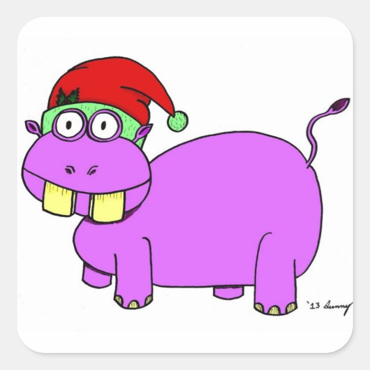 クリスマスHippo Stickers - Set of 20 スクエアシール (正面)