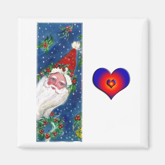 クリスマスIレター/サンタレッドリボンモノグラム マグネット (正面)