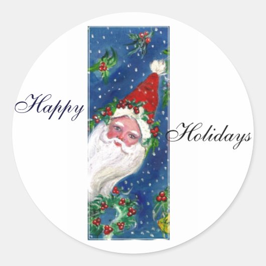 クリスマスIレター/赤いリボン付きサンタクロース ラウンドシール (正面)