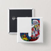 クリスマスJレター/バイオリンモノグラム付きサンタ 缶バッジ (正面&裏面)