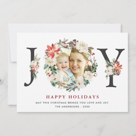クリスマスJOYポインセチアフローラリース写真 シーズンカード (正面)