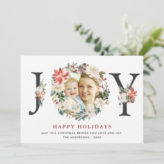 クリスマスJOYポインセチアフローラリース写真 シーズンカード (スタンド正面)
