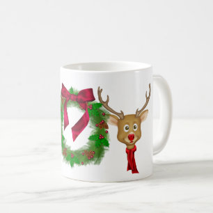 クリスマスJOYリースとトナカイ コーヒーマグカップ