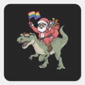 クリスマスLGBTサンタクロースTRexレインボーゲイプライド スクエアシール (正面)