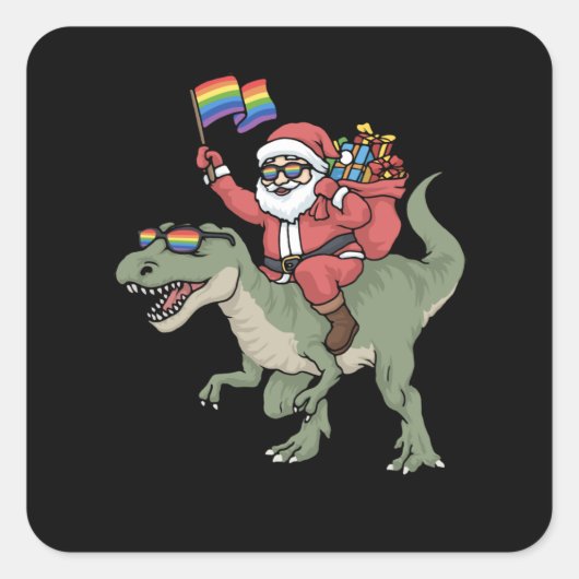 クリスマスLGBTサンタクロースTRexレインボーゲイプライド スクエアシール (正面)