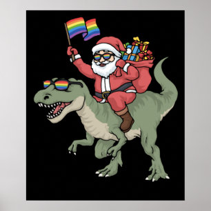クリスマスLGBTサンタクロースTRexレインボーゲイプライド ポスター