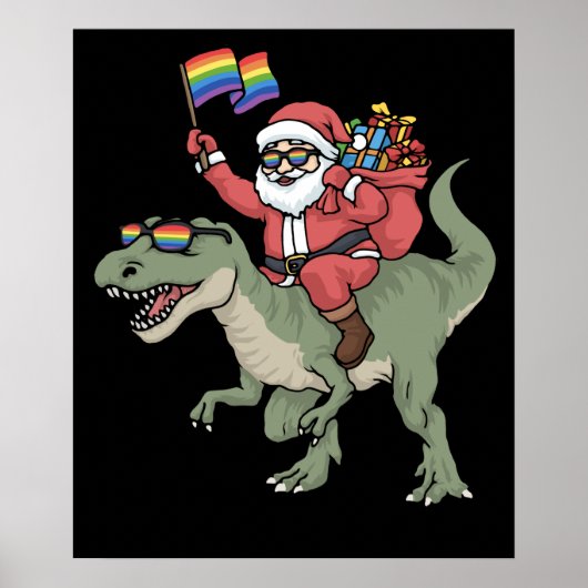 クリスマスLGBTサンタクロースTRexレインボーゲイプライド ポスター (正面)