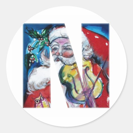 クリスマスNレター/バイオリンモノグラム付きサンタ ラウンドシール (正面)