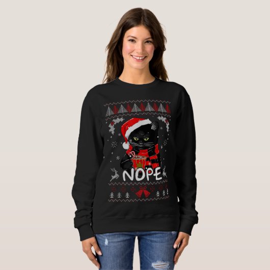 クリスマスNope Not Today黒猫おもしろいクリスマス スウェットシャツ (正面フル)
