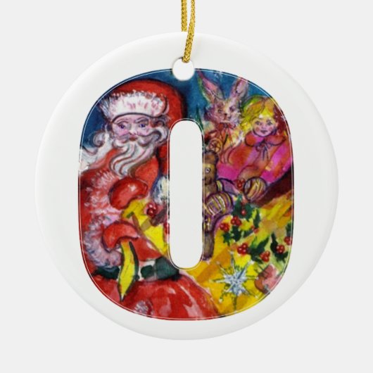 クリスマスOレター/ギフトモノグラム付きサンタ セラミックオーナメント (正面)