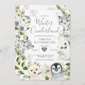 クリスマスONEderland北極動物少年の第1誕生 招待状 (正面/裏面)