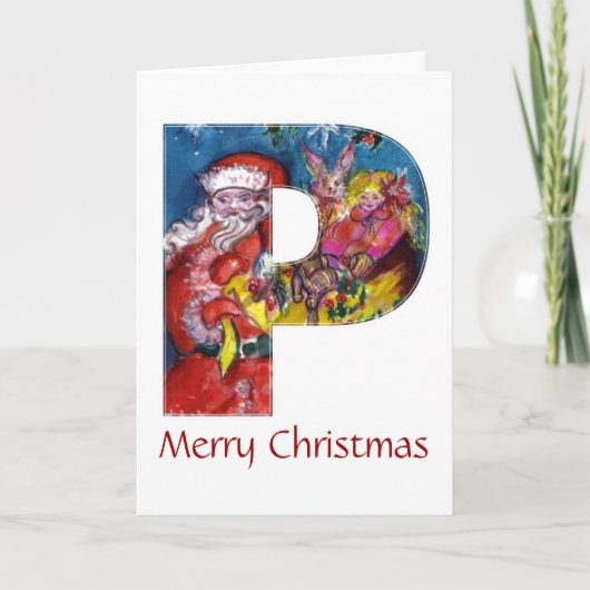 クリスマスPレター/ギフトモノグラム付きサンタ シーズンカード (正面)