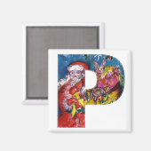 クリスマスPレター/ギフトモノグラム付きサンタ マグネット (正面/裏面)