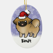 クリスマスPekingese (切られる子犬) セラミックオーナメント (裏面)