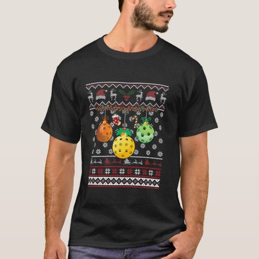 クリスマスPickleball Chrのための醜いサンタおもしろいハットギフト Tシャツ (正面)