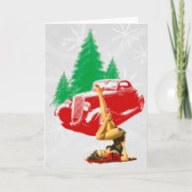 クリスマスPinの女の子およびクラシック車