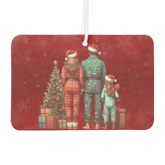 クリスマスPJの3人家族のバック カーエアーフレッシュナー (裏面)