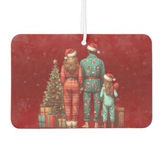 クリスマスPJの3人家族のバック カーエアーフレッシュナー (正面)