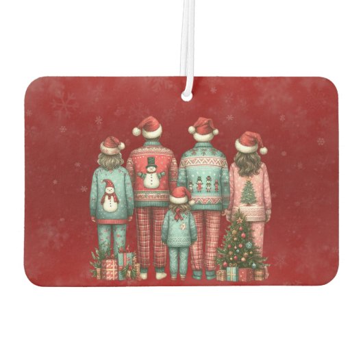 クリスマスPJの4人家族のバック カーエアーフレッシュナー (裏面)