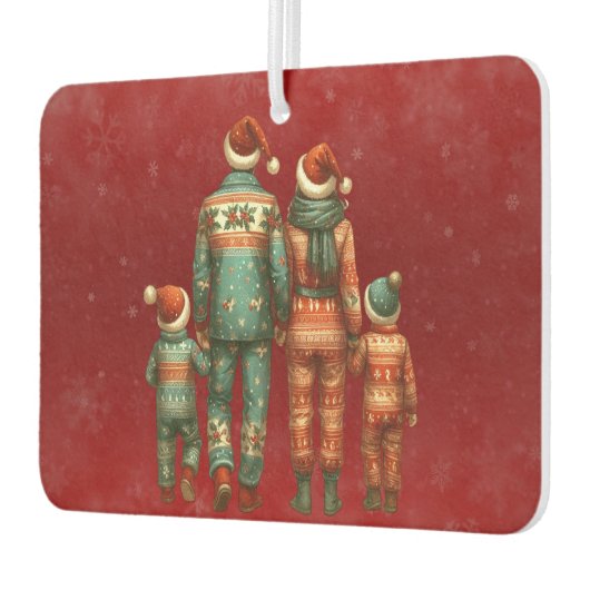 クリスマスPJの4人家族のバック カーエアーフレッシュナー (左)