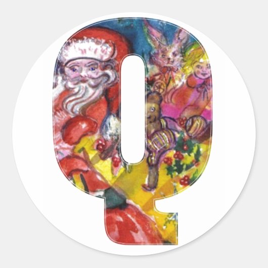 クリスマスQレター/ギフトモノグラム付きサンタ ラウンドシール (正面)