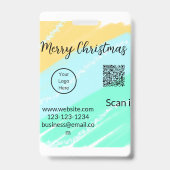 クリスマスQRコード ビジネス イエローグリーン 水 バッジ (裏面)