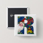 クリスマスRレター/サンタレッドリボンモノグラム 缶バッジ (正面&裏面)