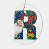 クリスマスRレター/赤いリボン付きサンタクロース セラミックオーナメント (左)