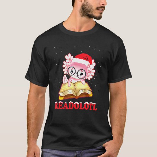 クリスマスReadolotlブックワーム本読の両生類の斧 Tシャツ (正面)