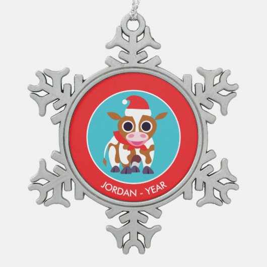 クリスマスReba牛 スノーフレークピューターオーナメント (正面)
