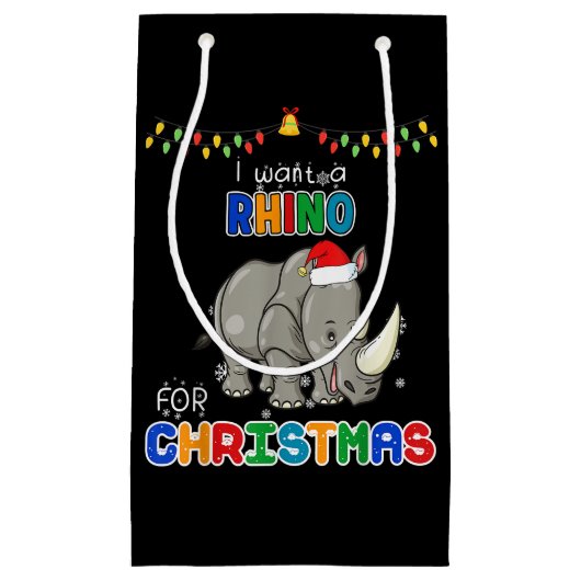 クリスマスRhinoのクリスマスプレゼントにRhinoがおもしろい欲しい スモールペーパーバッグ (正面)
