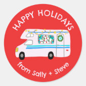 クリスマスRVカスタムハンドドロッドホリデー ラウンドシール (正面)