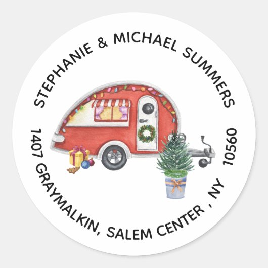 クリスマスRVキャンパーキャンプ差出人住所 ラウンドシール (正面)