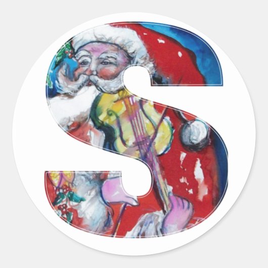 クリスマスSレター/バイオリンモノグラム付きサンタ ラウンドシール (正面)