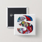 クリスマスSレター/バイオリンモノグラム付きサンタ 缶バッジ (正面&裏面)