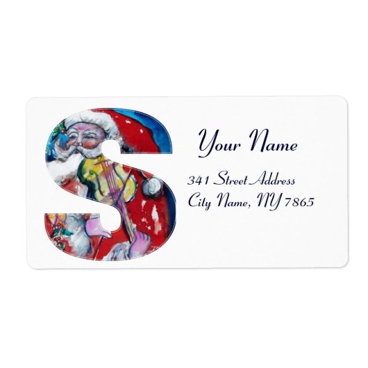 クリスマスS文字/バイオリンモノグラムとサンタクロース ラベル (正面)