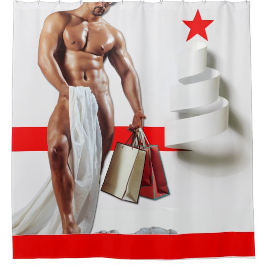 クリスマスSlipperyJoeプレゼントセクシー赤い星穴 シャワーカーテン (正面)