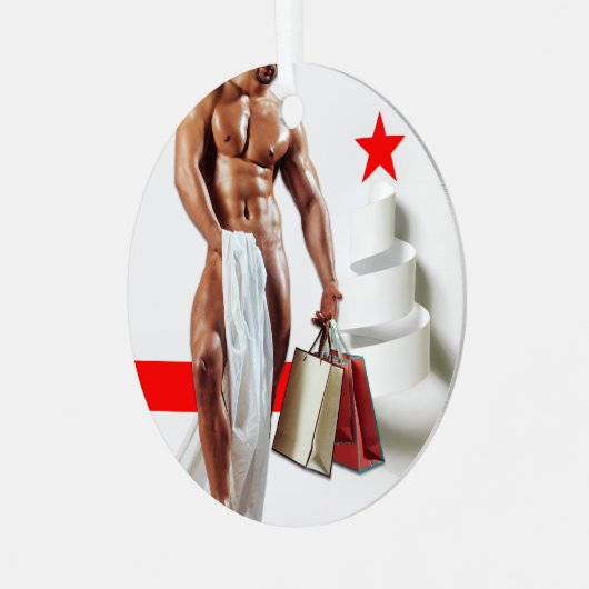 クリスマスSlipperyJoeプレゼントセクシー赤い星穴 メタルオーナメント (正面左)
