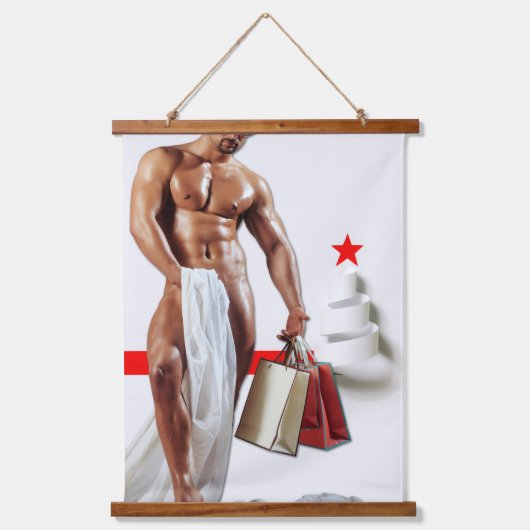 クリスマスSlipperyJoeプレゼントセクシー赤い星穴 吊り下げ型タペストリー (正面)