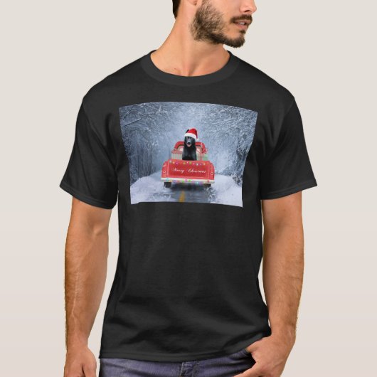 クリスマスTに座っている雪の中のドイツの羊飼い犬 Tシャツ (正面)