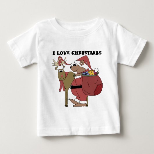 クリスマスTシャツとギフトが大好きな動物 ベビーTシャツ (正面)