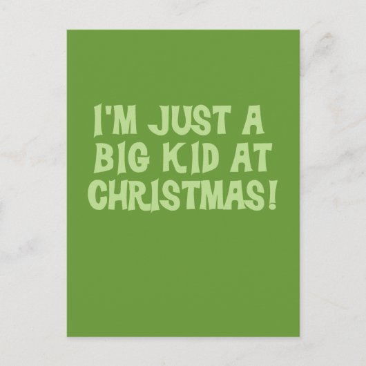 クリスマスTシャツとギフトを手にする大きな子ども シーズンポストカード (正面)