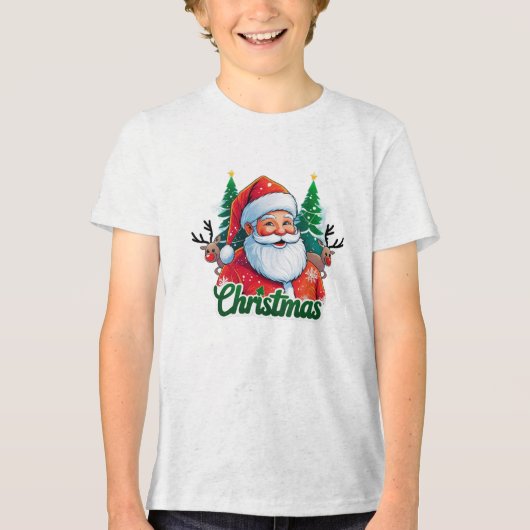 クリスマスTシャツデザインと白い背景 トライブレンドＴシャツ (正面)