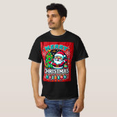 クリスマスTシャツデザイングリーンツリーとシンタ Tシャツ (正面フル)