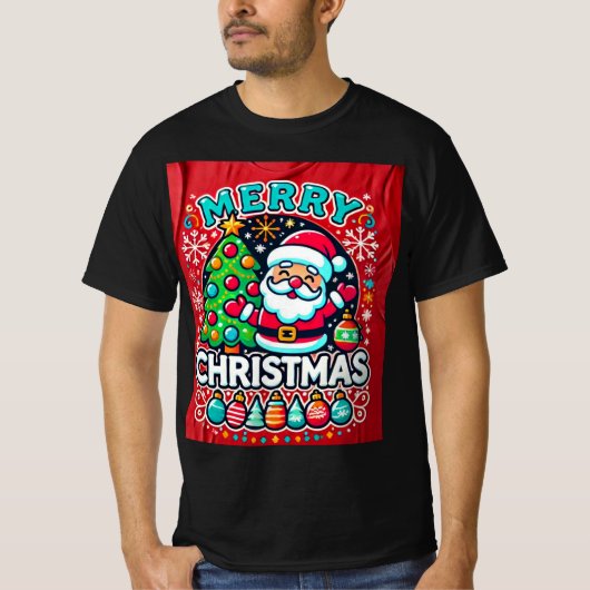 クリスマスTシャツデザイングリーンツリーとシンタ Tシャツ (正面)