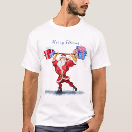 クリスマスTシャツボディビルダーSanta with Gift Tシャツ